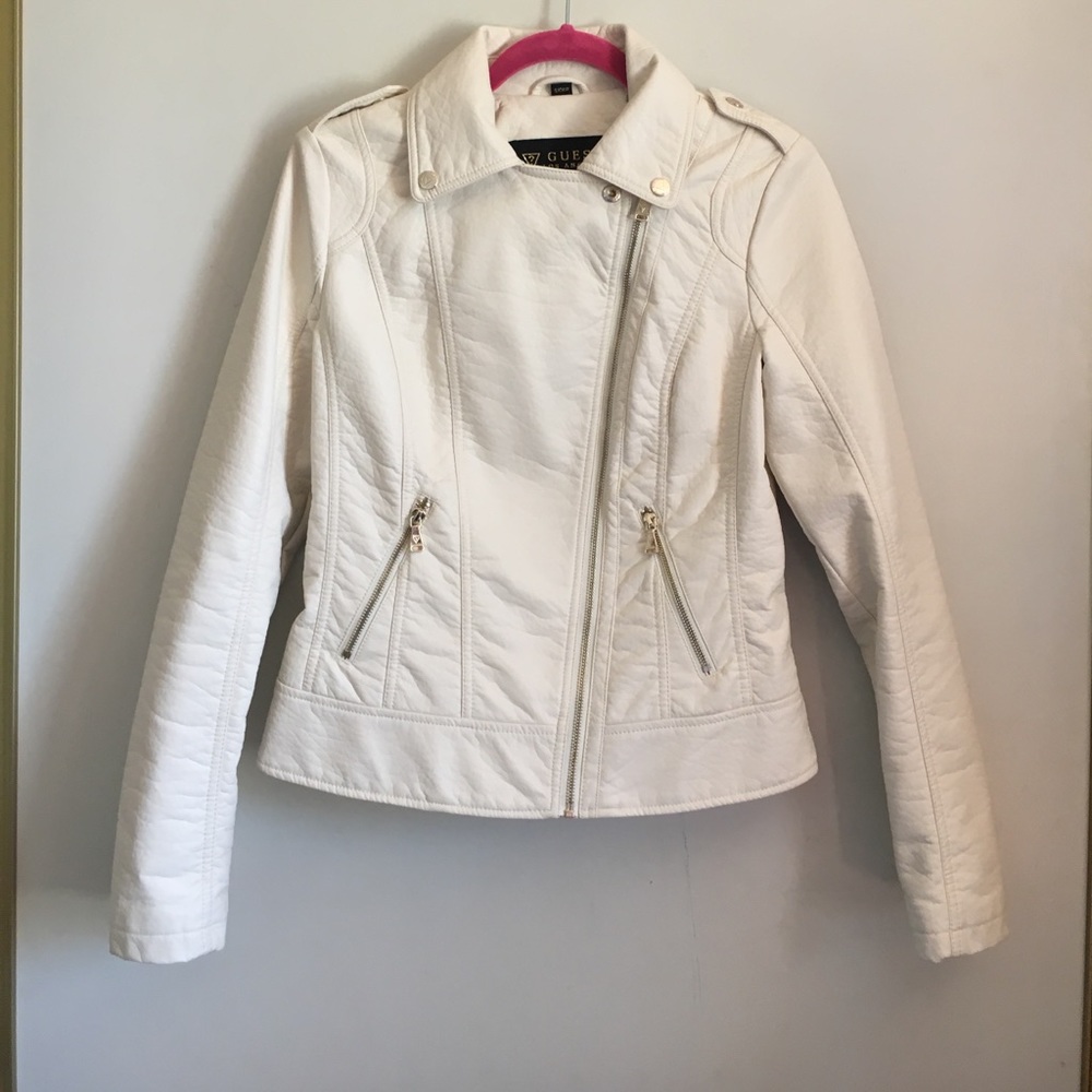 BRAND NEW Chic Cream GUESS "Leather" Jacket - Picture 2 of 7